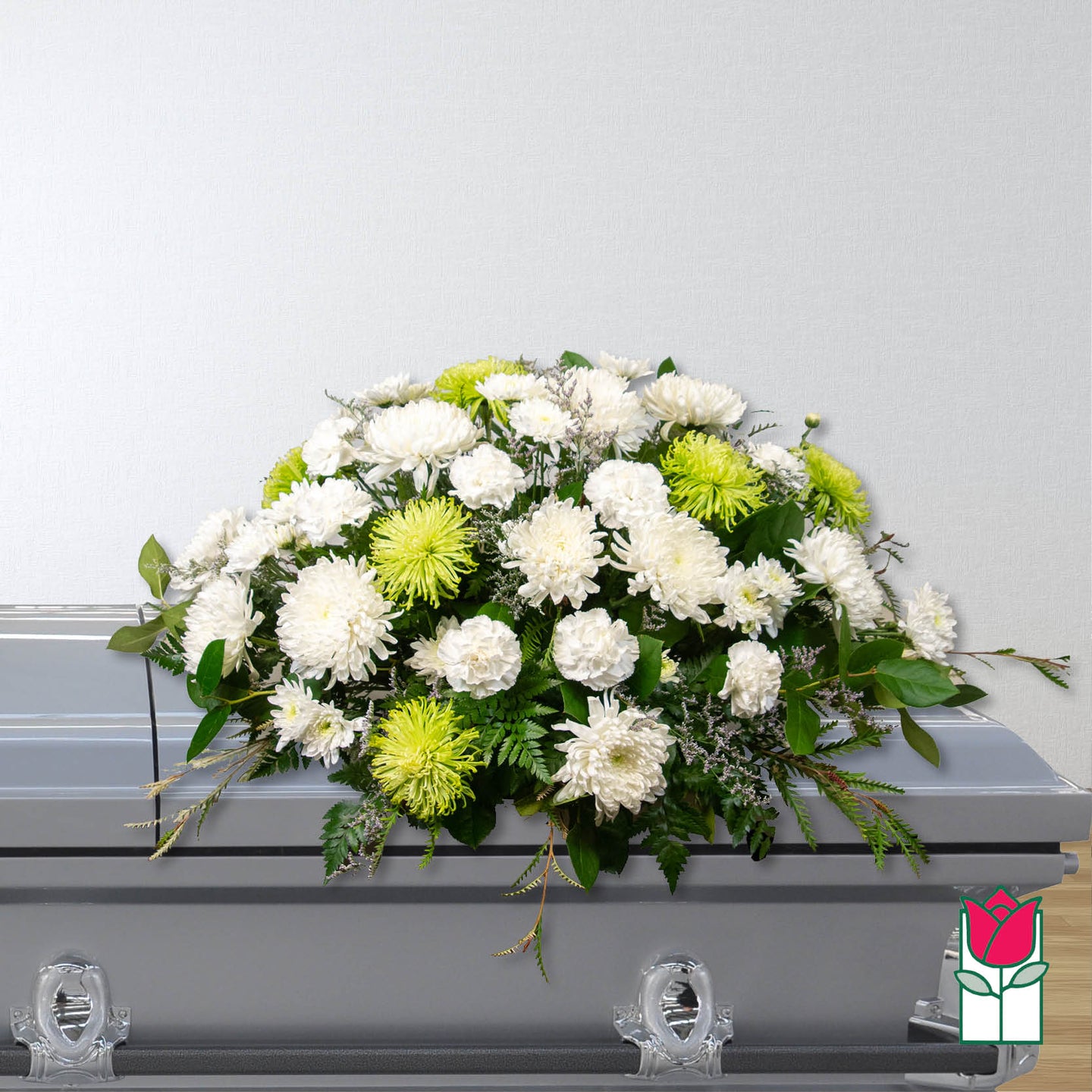 Green & White Casket Spray