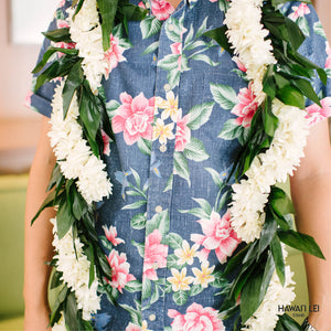 Double Ti Leaf Maile-Style Lei With Double Tuberose