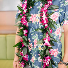 Load image into Gallery viewer, Double Ti Leaf Maile-Style Lei With Orchid (Purple)
